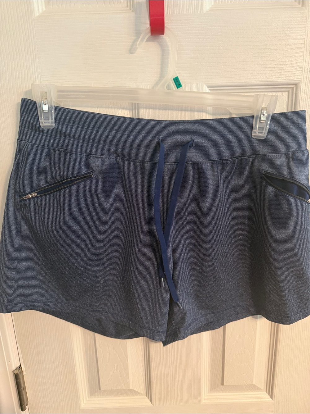 AVIA Women's Blue and Heather Stripe Drawstring Active Shorts, size L